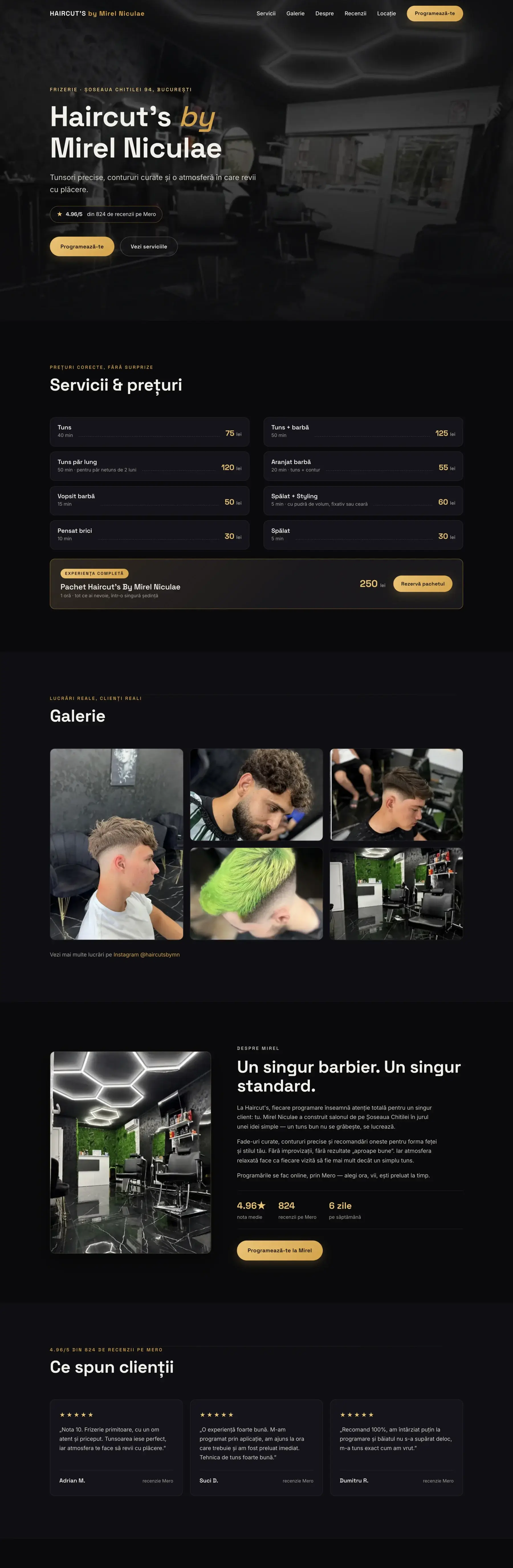 Screenshot of the live site — Haircut's by Mirel Niculae