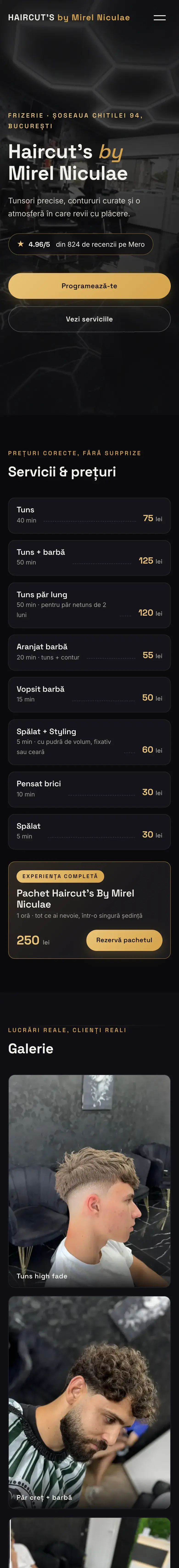 Screenshot of the live site — Haircut's by Mirel Niculae